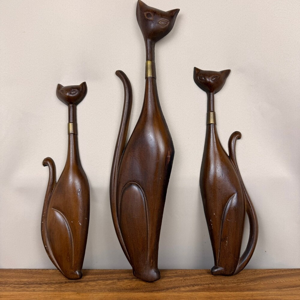 Mid-Century Modern Saxton USA Siamese Cat Metal Wall Plagues Set of 3 Vintage